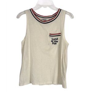 Junk Food Womens Shirt Size M Medium Tan Sleeveless Tank "Land of the Fun"